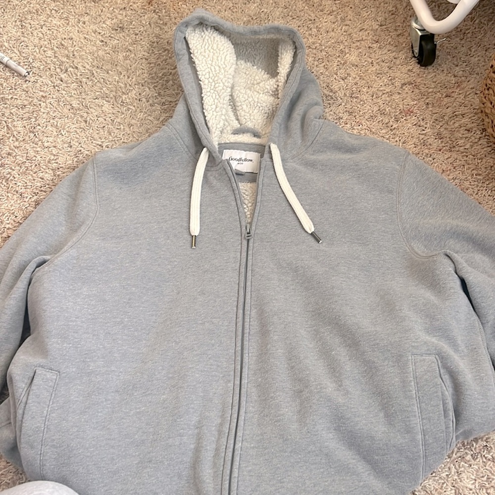 Grey fuzzy zip up hoodie
